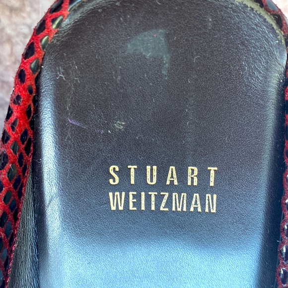 Stuart Weitzman.  Red mottled leather and crystal slip on mules. - Picture 3 of 4